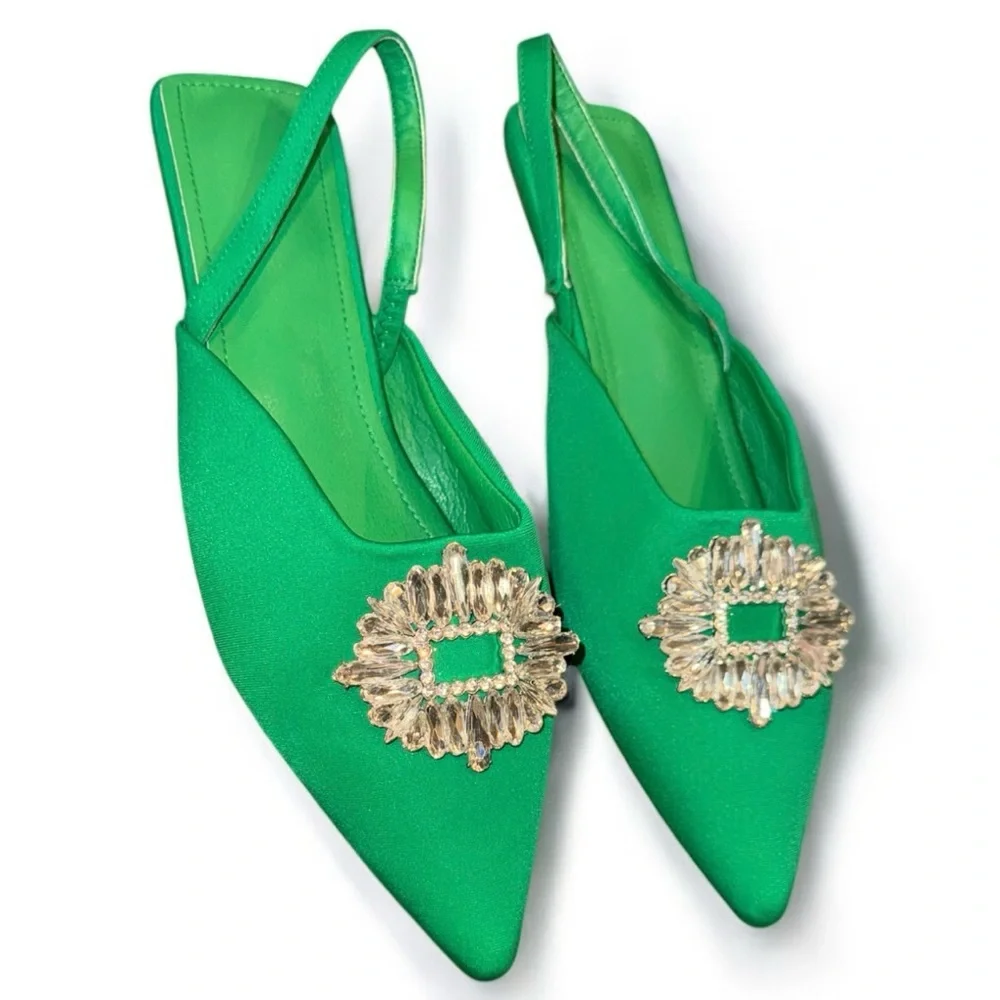 Elegant Green Women's Shoes‎ with Embellished Buckle Size 9